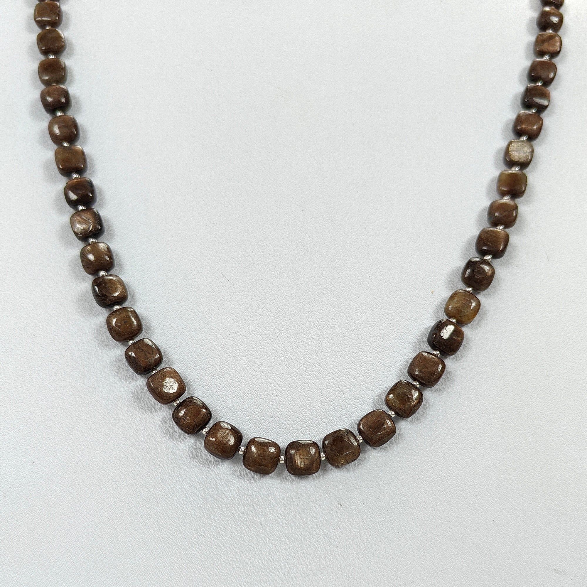 Natural Golden Brown Chocolate Sapphire Gemstone Beads Necklace - 925 Sterling Silver, 7mm-8mm Cushion Cut, 36g (Approx) - Perfect for Wedding, Anniversary & Special Occasion Jewelry Gifts