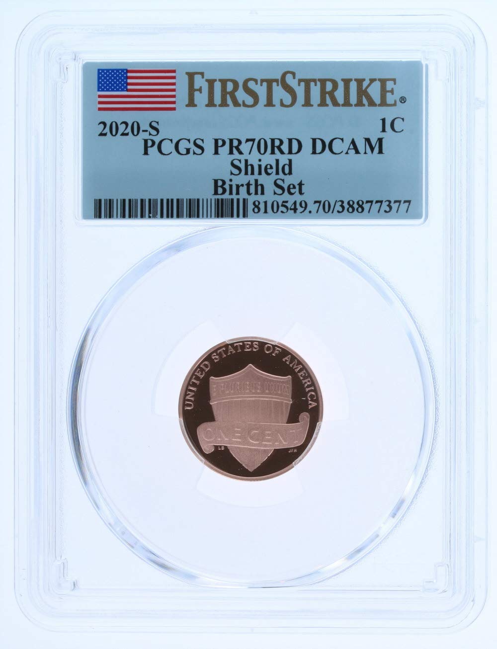 2020 S Lincoln Shield Cent PR-70 PCGS First Strike DCAM Flag Label - Rare Proof Coin for Collectors, Perfect for Coin Collections & Historical Investments