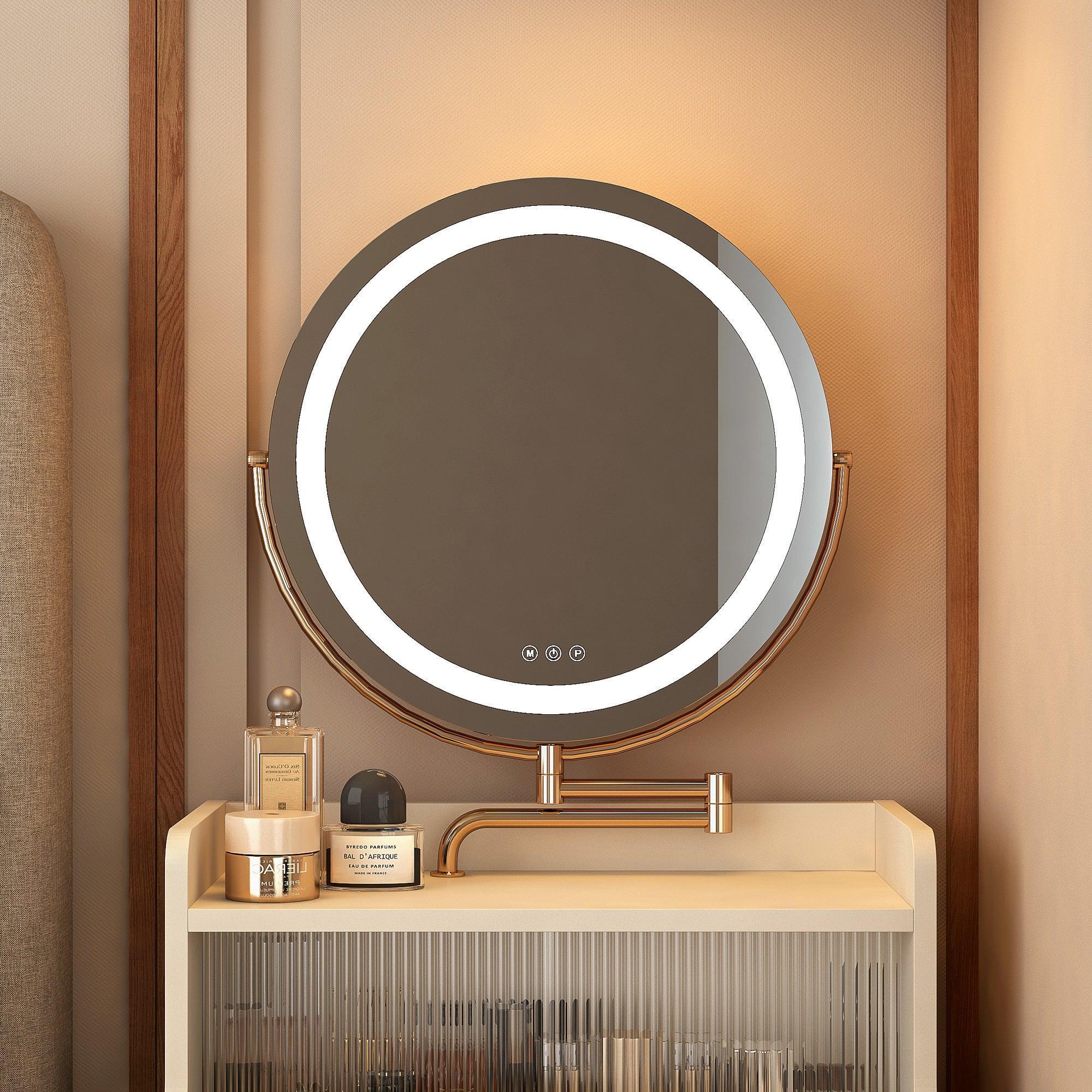 3 in 1 Vanity Desk with LED Mirror, 3 Drawers & Upholstered Stool - Compact Makeup Dressing Table with Lights for Bedroom, Bathroom & Dorm Room Organization