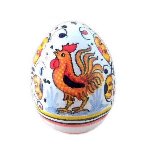 Hand-Painted Italian Ceramic Easter Egg - Orange Rooster Design for Easter Decorations, Gift Giving & Spring Home Decor