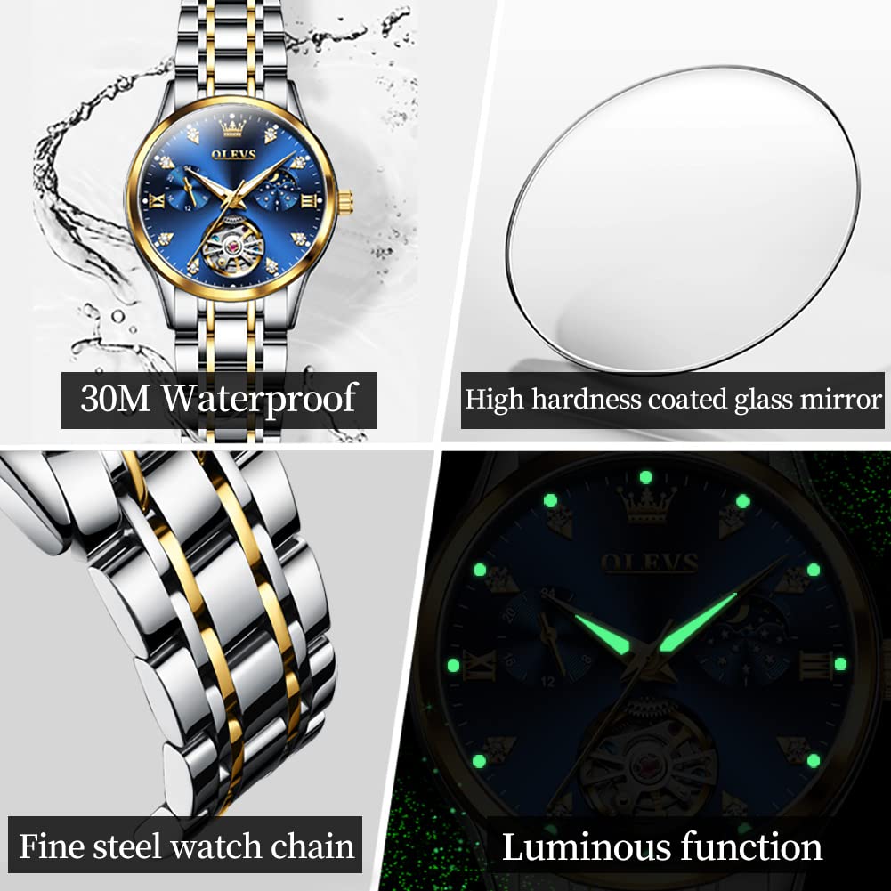 OLEVS Automatic Self-Winding Couple Watches Set - Luxury Matching Mechanical Dress Watches for Men & Women | Perfect Anniversary, Wedding & Valentine's Day Gifts for Him & Her | Elegant Date Night & Formal Occasion Accessories