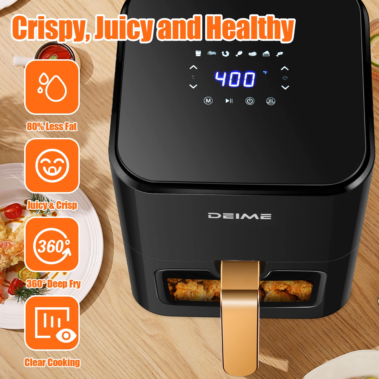 4.2 QT Air Fryer with 7 Presets - 1200W Oil-Free Healthy Cooker, Digital LCD Touch Screen, Non-Stick Basket & Viewing Window - Perfect for Quick Meals, Snacks & Family Cooking (Black)