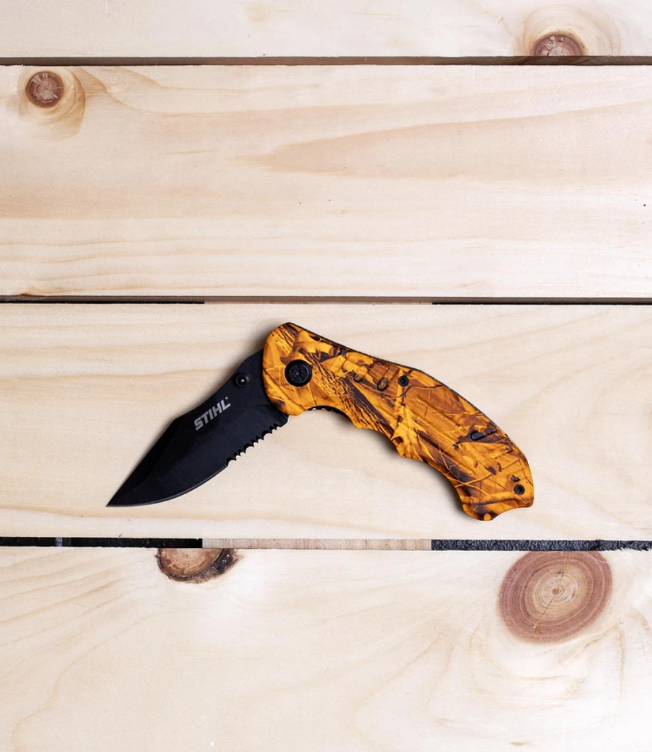 STIHL Orange Camo Hunting Knife - Durable Fixed Blade with Sheath for Outdoor, Camping & Survival - Perfect for Hunting, Fishing & Bushcraft Adventures