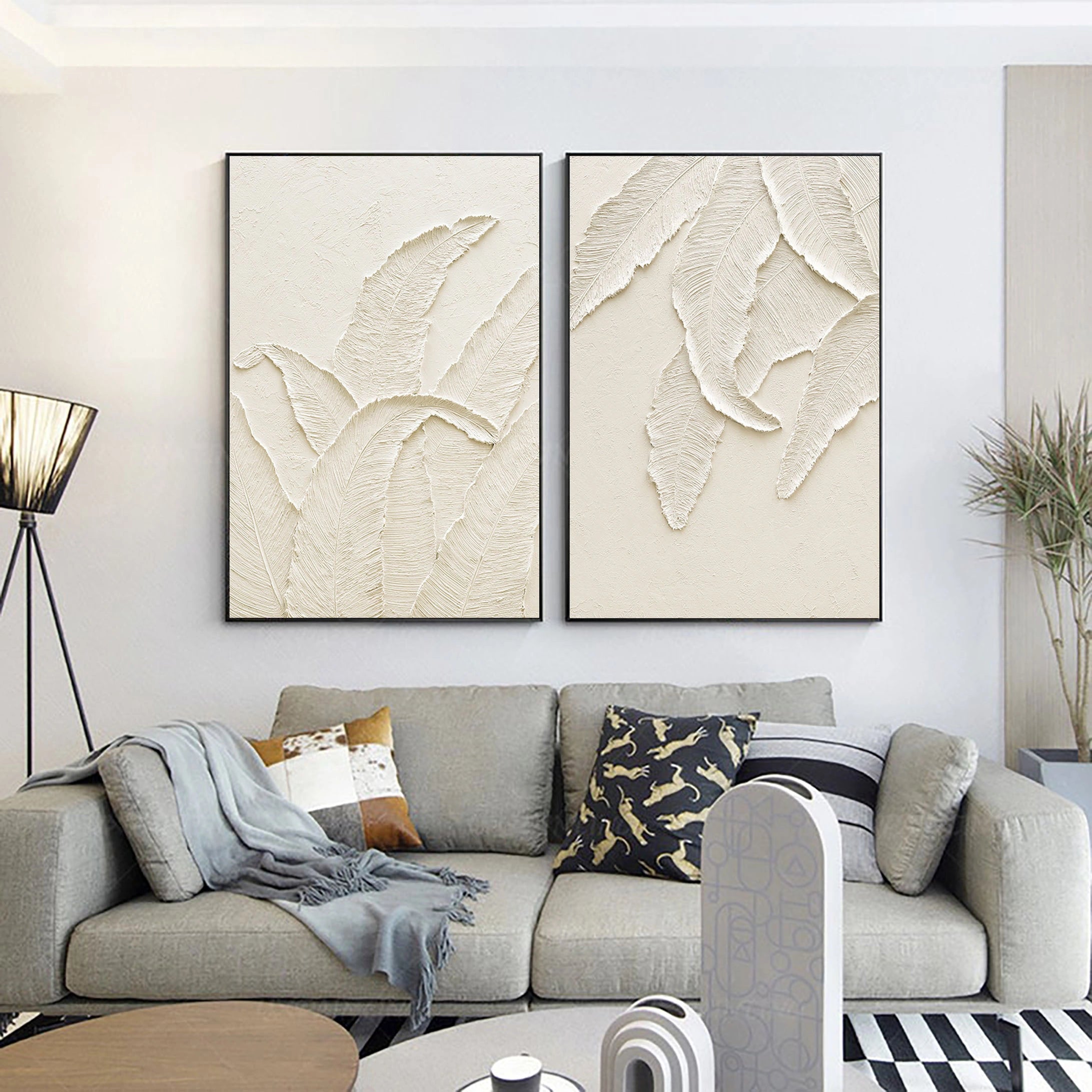 Minimalist Textured Plaster Art Paintings - Set of 2 Modern Wall Decor for Living Room & Bedroom | #MM059