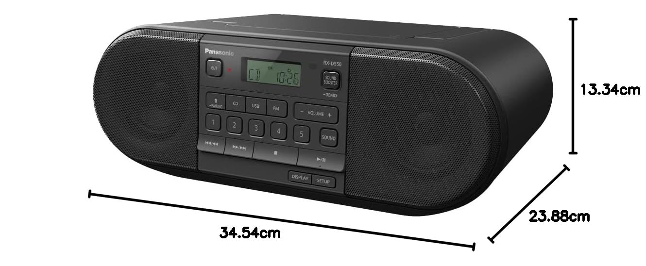 Panasonic RXD550 Portable AM/FM Radio with CD Player, Bluetooth, USB - Black | Perfect for Home, Office, Travel & Outdoor Use
