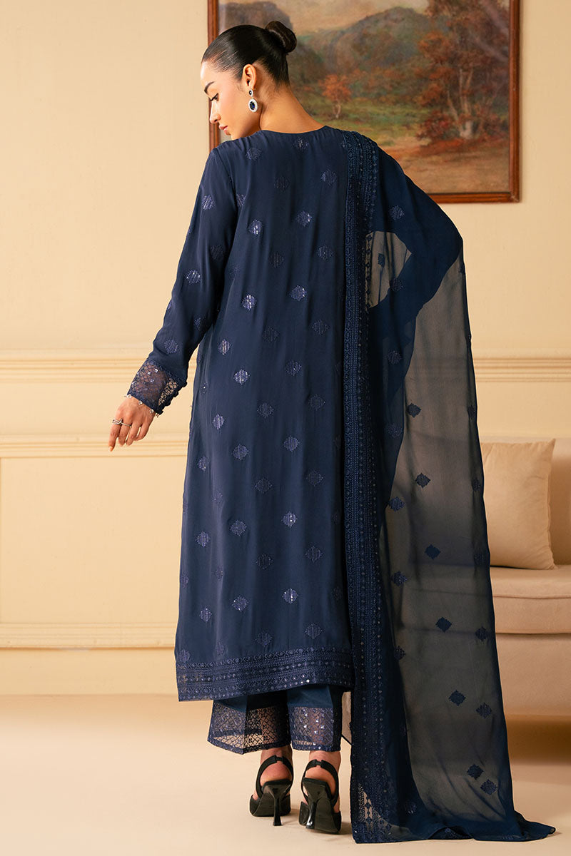 Indigo Blue 4-Piece Embroidered Chiffon Suit Set for Women | Elegant Party & Wedding Outfit | Perfect for Special Occasions & Festive Events