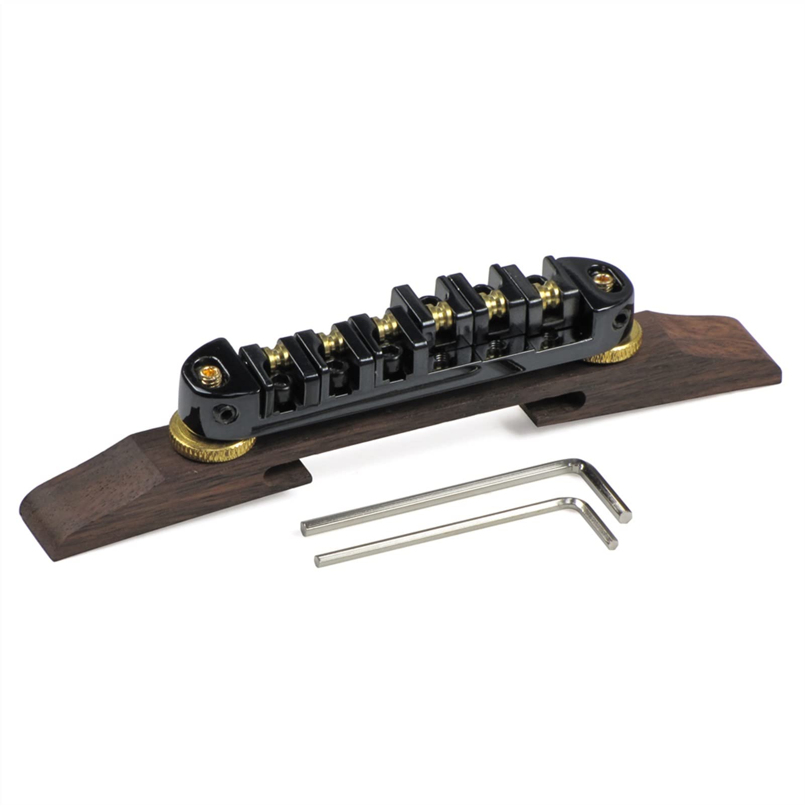 Black Roller Saddles Guitar Bridge with Rosewood Base - Replacement Tailpiece for Archtop Guitars | Perfect for Jazz, Blues & Vintage Guitar Upgrades