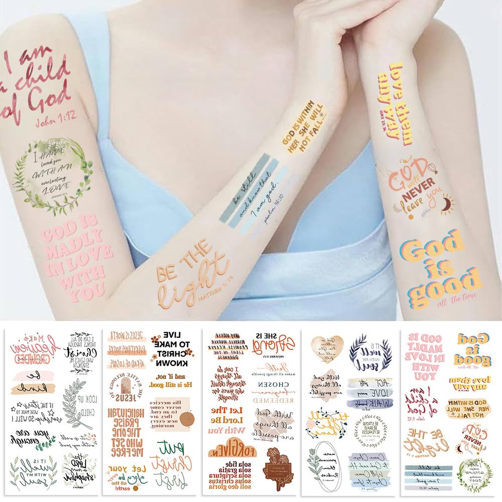 70+ Inspirational Bible Verse Temporary Tattoos for Adults - Christian Religious Tattoo Stickers for Men & Women - Perfect for Church Events, Bible Study & Faith Expressions