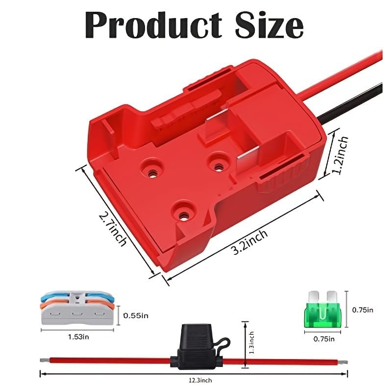 Milwaukee M18 18V Battery Power Wheel Adapter with Fuse & 14AWG Wire Terminals - DIY RC Car, Robot & Truck Power Connector (2 Pack) - Perfect for Remote Control Vehicles, Robotics Projects and Power Tool Modifications