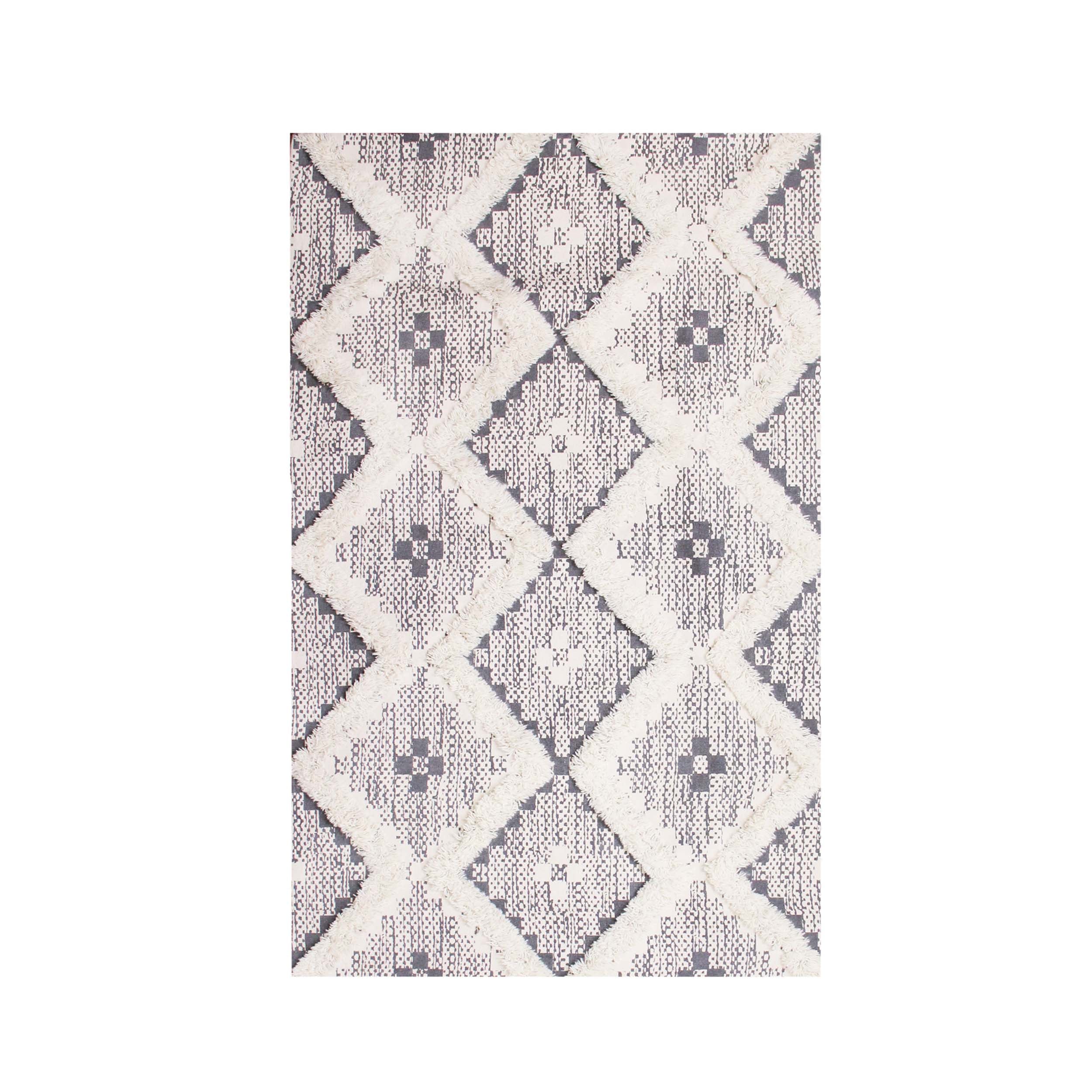 Hand Tufted Cotton Wool Geometric Farmhouse Area Rug - Soft Textured Boho Chic Rug for Living Room, Bedroom, Dining Room Decor