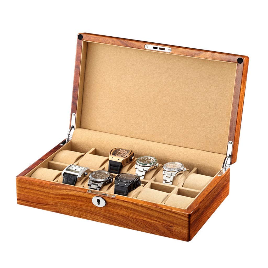 Premium Rosewood Watch Storage Box - Large 6/12 Compartment Display Case with Lock for Men's Wristwatches & Smartwatches | Elegant Watch Organizer for Home, Office, or Travel Use