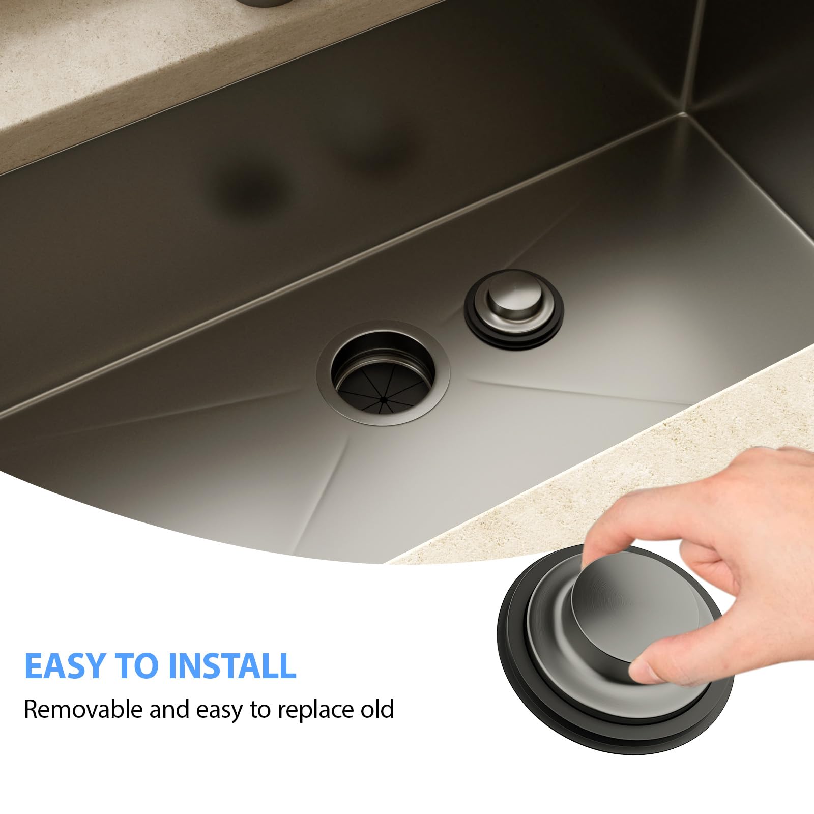Lordear Kitchen Sink Stopper Flange - Gunmetal Black Stainless Steel Garbage Disposal Stopper for 3-1/2 Inch Standard Sink Drain Hole | Sink Flange Replacement Accessories | Perfect for Kitchen Renovation & Plumbing Repair