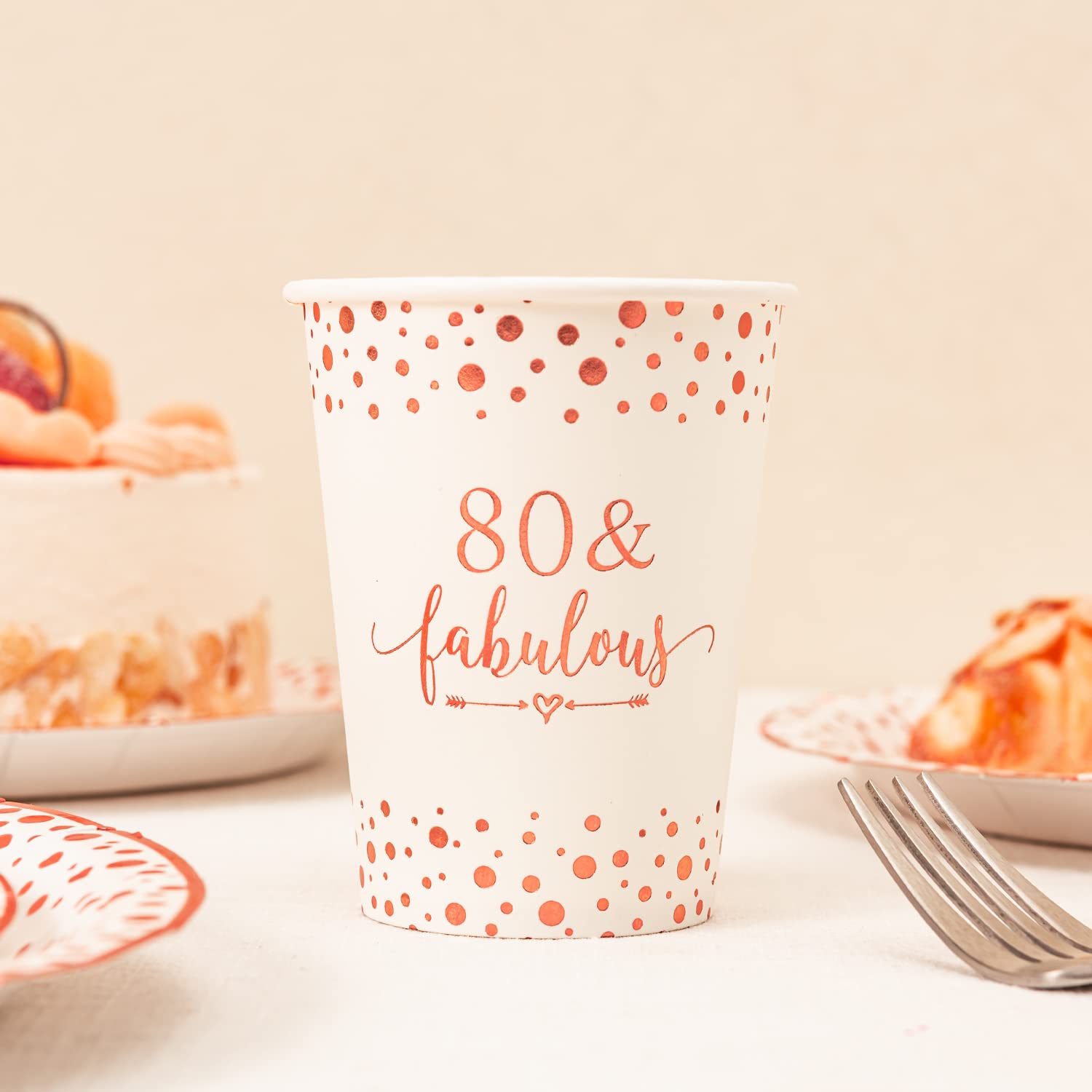 Elegant Rose Gold Foil 80th Birthday Party Supplies Set - 24-Piece Disposable Tableware (9