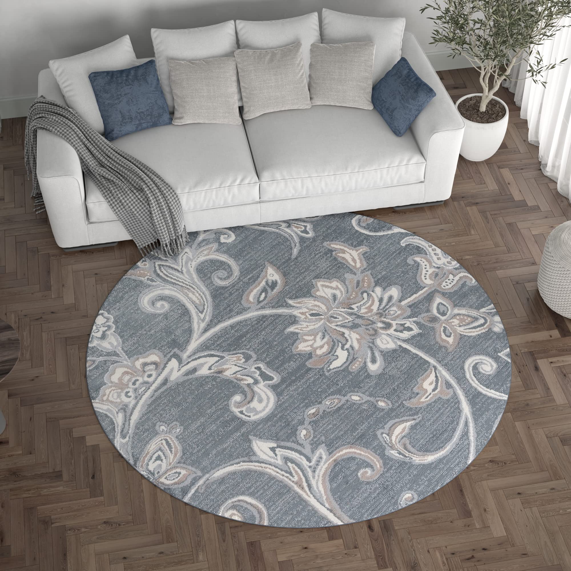 Dark Gray Modern Large 8ft Round Area Rug - Soft Contemporary Carpet for Living Room, Bedroom, Dining Room, Kitchen & Entryway - Perfect for Home Decor, Family Gatherings and Cozy Spaces
