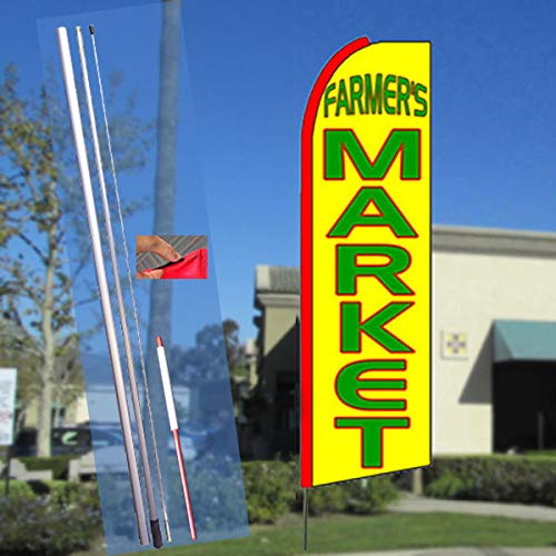 Vibrant Yellow Flutter Feather Banner Flag Kit with Pole & Ground Mount - Perfect for Farmer's Markets, Outdoor Events & Garden Decor