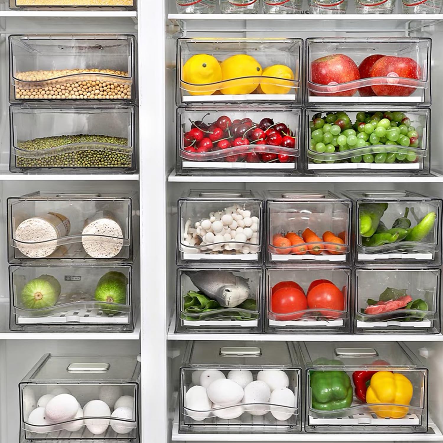 Stackable Fridge Organizer Bins - BPA-Free Food Storage Containers for Kitchen, BBQ & Restaurant (2 Drawers)