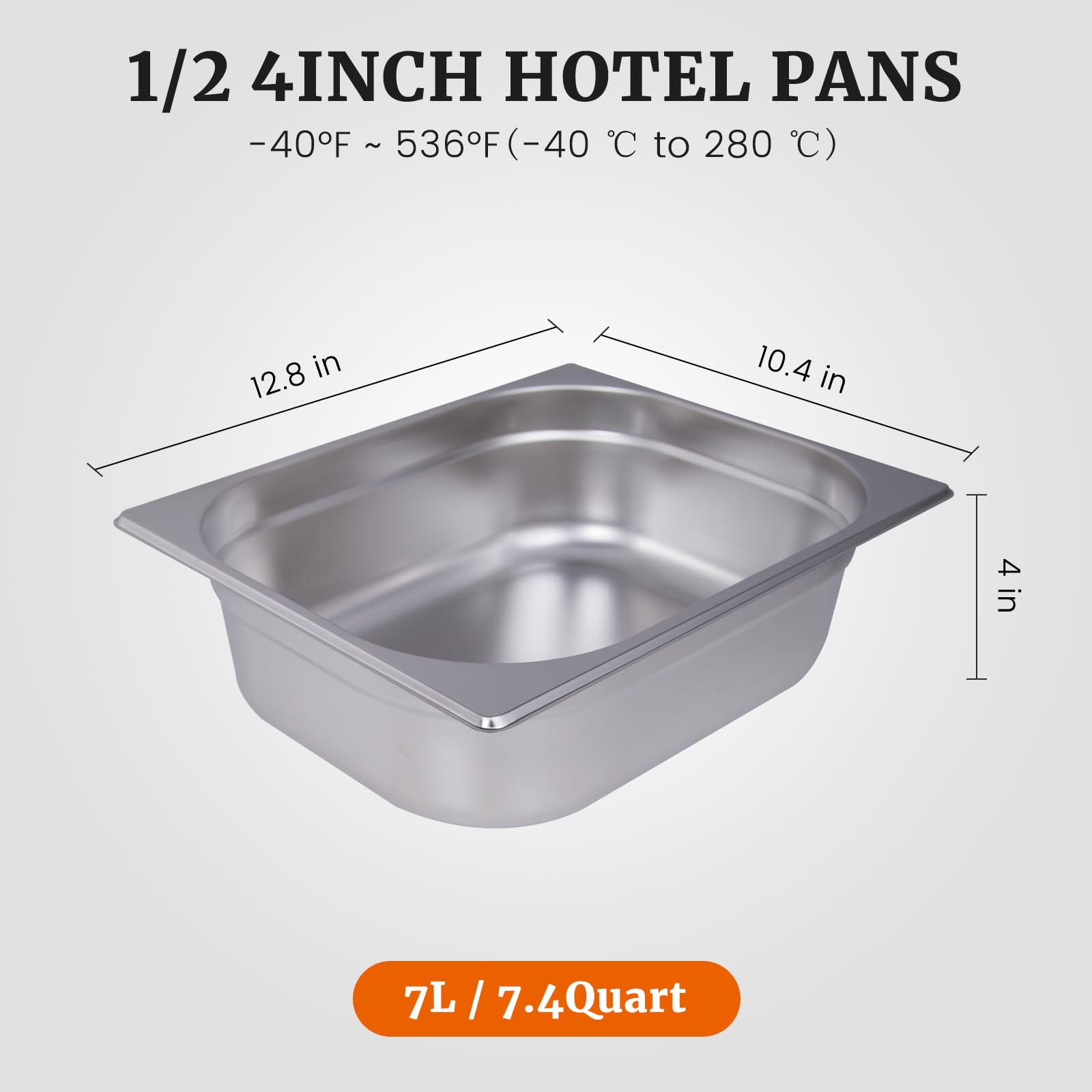 1/2 Size GN Hotel Pans 4-Inch Deep - 6-Pack Stainless Steel Commercial Food Containers for Restaurants, Buffets & Catering | Perfect for Steam Tables, Chafing Dishes & Food Storage