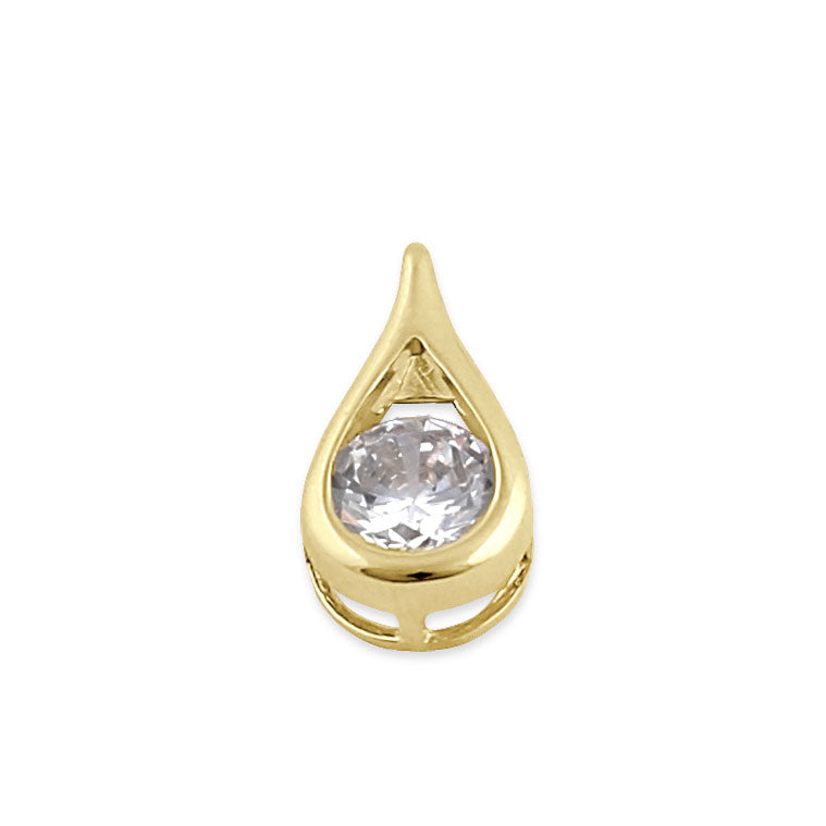 14K Solid Yellow Gold Round CZ Drop Pendant Necklace - Elegant Jewelry Gift for Women, Perfect for Weddings, Parties & Special Occasions