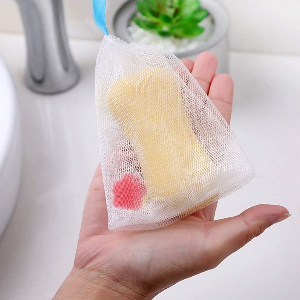 Healeved 2-Pack Exfoliating Soap Bag with Mesh Pouch - Foaming Net Soap Saver for Body Scrub & Shower Loofah (White) - Perfect for Travel, Bath & Shower Essentials