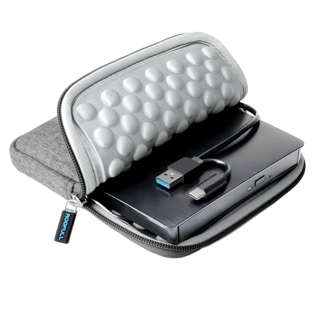 ROOFULL USB 3.0 & Type-C External CD DVD Drive - Portable DVD/CD Burner Reader Writer with Carrying Case - Compatible with Laptop, PC, MacBook (Windows 11/10, Mac OS, Linux) - Perfect for Data Backup, Movie Playback & Software Installation