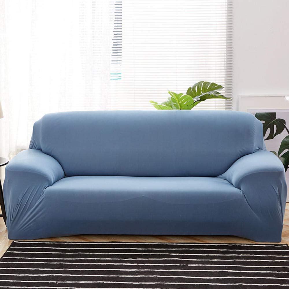Stretchable Solid Blue Sofa Cover - Elastic All-Inclusive Couch Slipcover for Living Room (235-300cm) - Perfect for Sectionals, Armchairs & Home Decor Protection