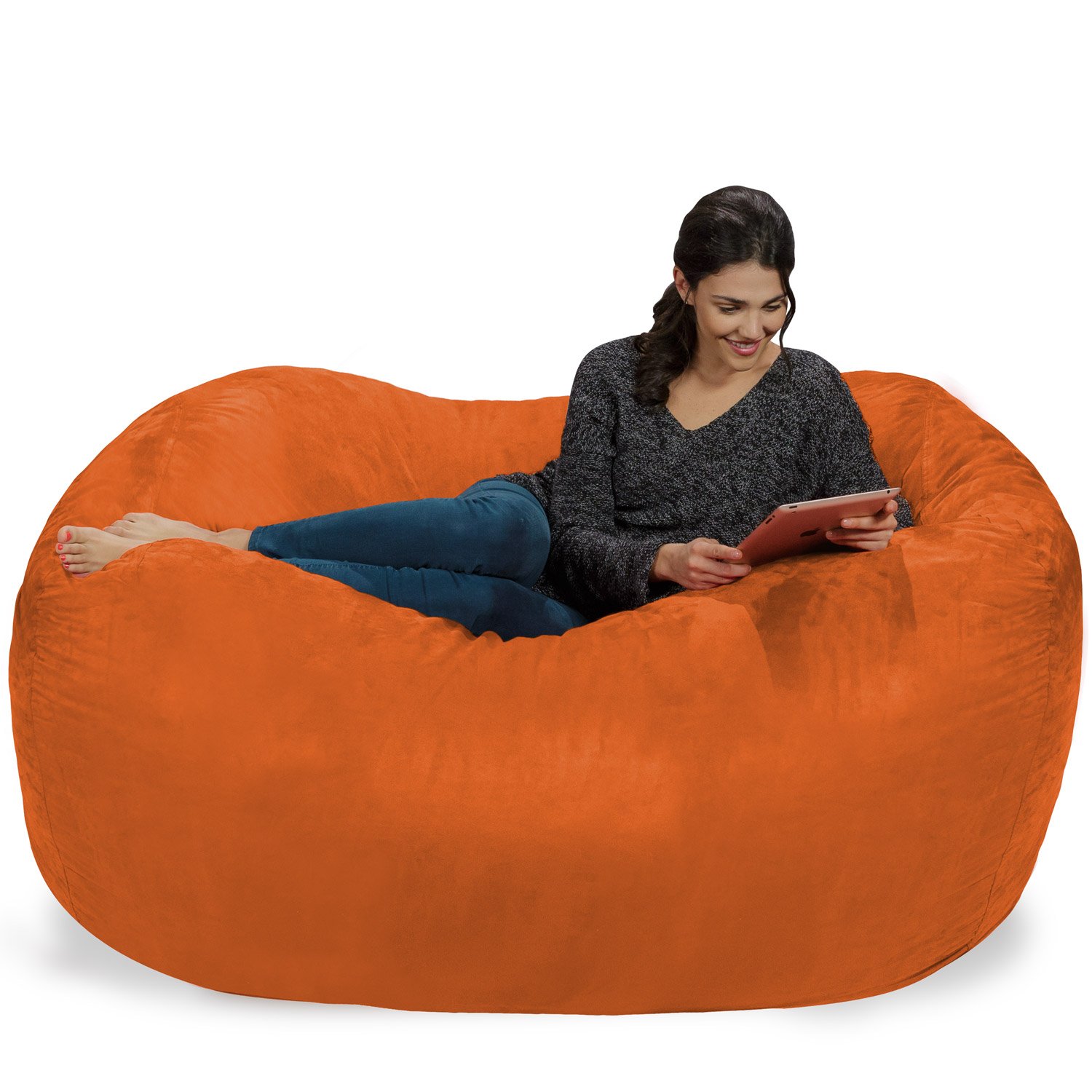 Chill Sack 6' Memory Foam Bean Bag Chair - Oversized Lounger with Soft Microfiber Cover (Orange) - Perfect for Gaming, Movie Nights & Dorm Room Relaxation