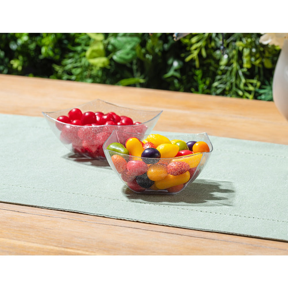 Square Silver Glitter Serving Bowls - Set of 4 | Elegant Party Dessert Bowls for Candy, Snacks, Ice Cream & Entertaining
