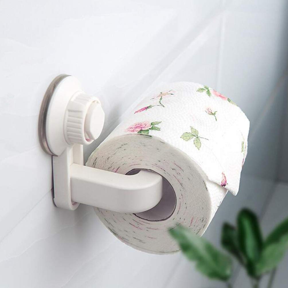 TOPBATHY 1-Pack Wall Mounted Suction Cup Toilet Paper Holder - Space-Saving Bathroom & Kitchen Paper Roll Organizer - White (Ideal for Small Spaces, RVs & Apartments)