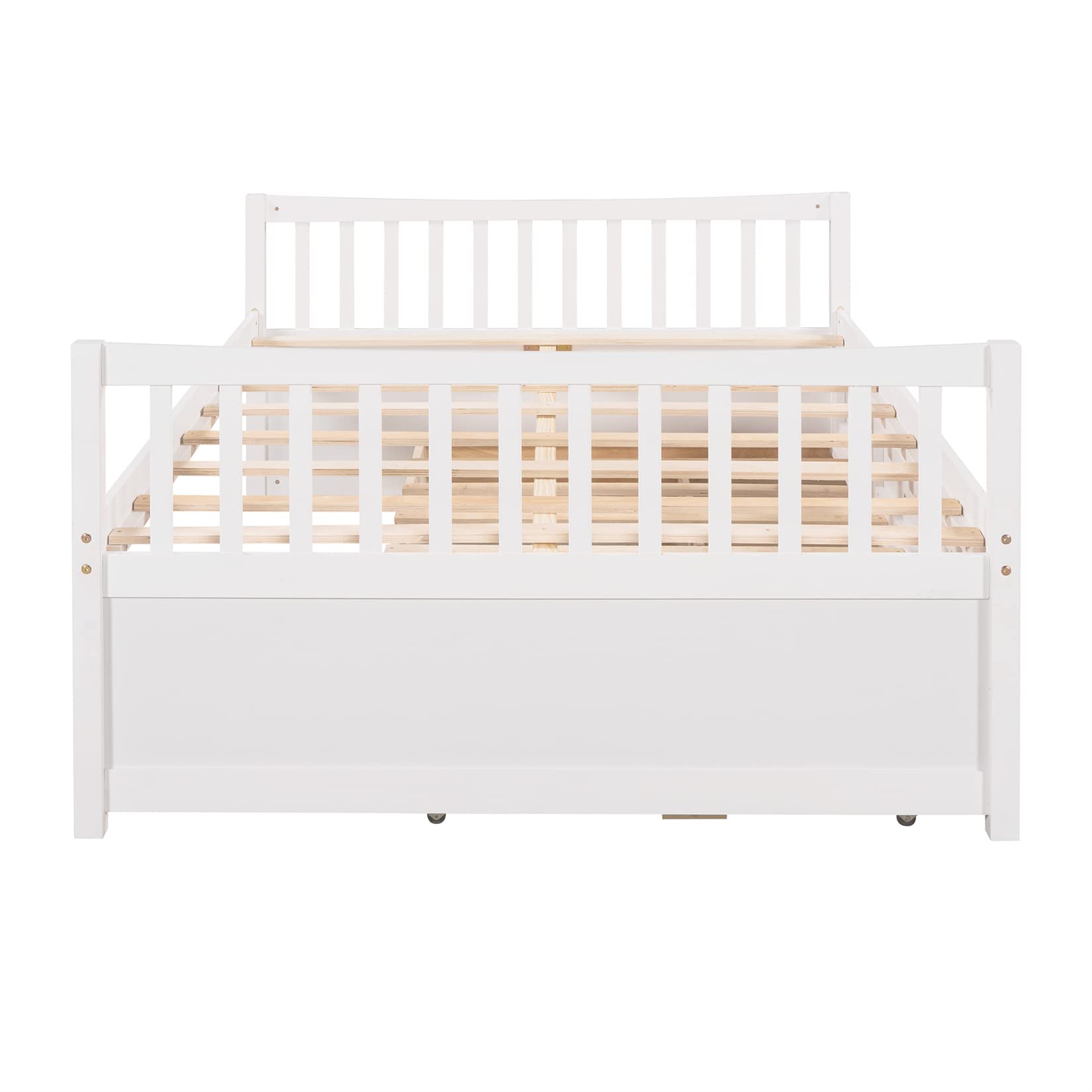Bellemave Full Size Daybed with Trundle and 3 Storage Drawers - Wooden Platform Bed Frame for Kids, Teens, Boys & Girls - White - Perfect for Guest Rooms, Dormitories & Small Spaces