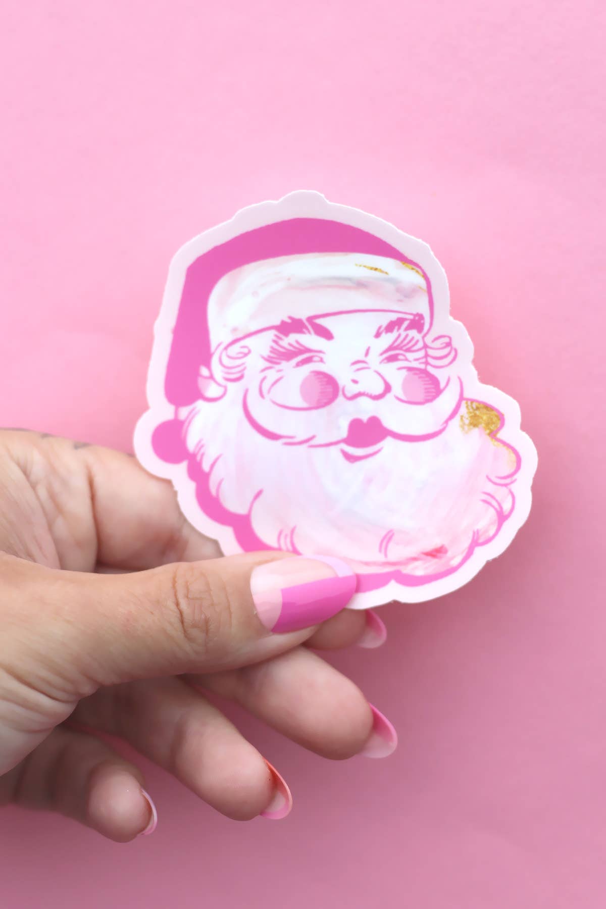 Pink Santa Claus Stickers - Christmas Decorative Vinyl Stickers for Laptop, Water Bottle, Scrapbooking & Holiday Gift Wrapping