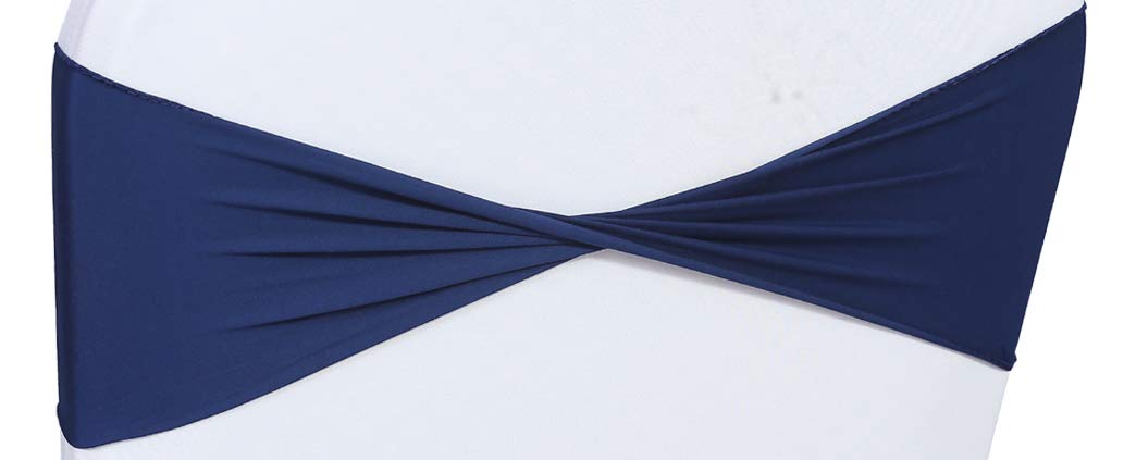 50PCS Navy Blue Spandex Wedding Chair Bands - Elegant Chair Sashes & Bow Ties for Wedding Decorations, Banquets, and Special Events