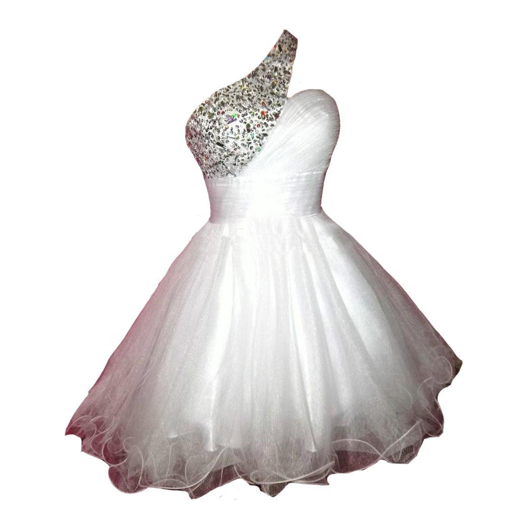 Kivary® Women's Short One Shoulder Beaded Crystal Tulle Prom Dress - Elegant Homecoming Party Gown for Evening Events & Special Occasions