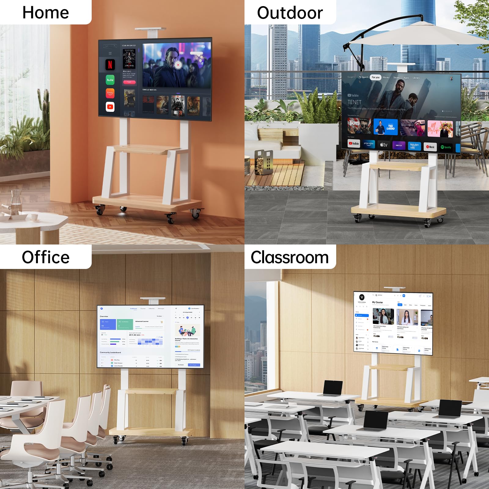 Rolling TV Stand for 32-75 Inch Flat/Curved LED/LCD/OLED TVs - Heavy-Duty Mobile TV Cart with Wheels, Adjustable Height & Shelf, Supports up to 180lbs (Max VESA 600x400mm, White) - Perfect for Living Rooms, Bedrooms & Home Theaters
