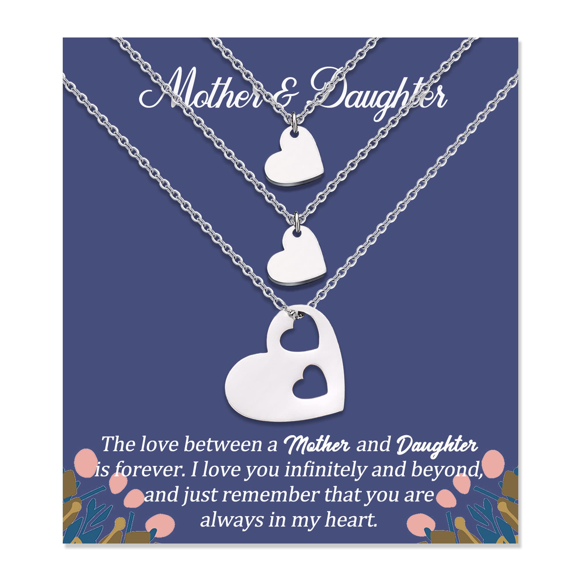 MANVEN Mother Daughter Necklace Set for 2/3 - Sterling Silver Matching Heart Pendant Jewelry - Perfect Mother's Day Gift, Birthday Present for Mom, Daughter, Women & Girls - Ideal for Family Bonding, Special Occasions & Everyday Wear