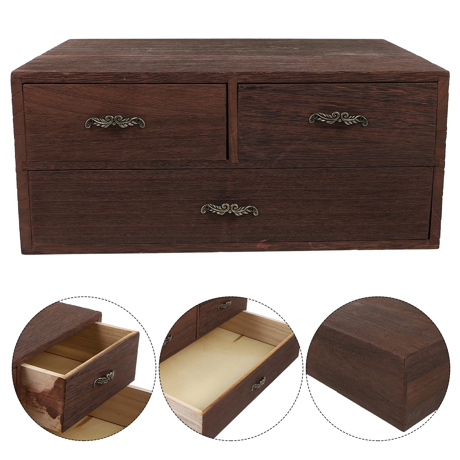 Veemoon Wooden Desktop Organizer with Drawers - High Capacity Storage Cabinet for Office, Desk, Cosmetics, Pens & Phone Stand | Compact Wooden Drawer Box for Home & Workspace Organization