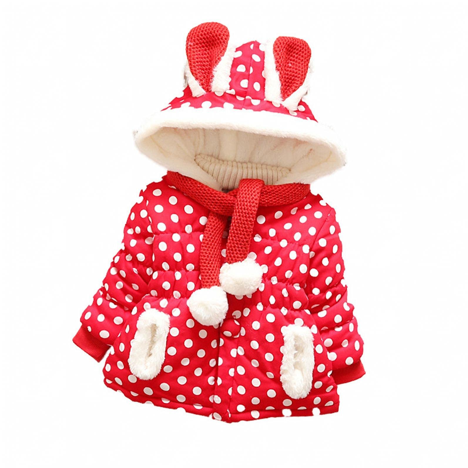 Warm Fleece-Lined Rabbit Ear Winter Coat for Baby Boys & Girls - Windproof Hooded Jacket with Scarf for Cold Weather Outdoors
