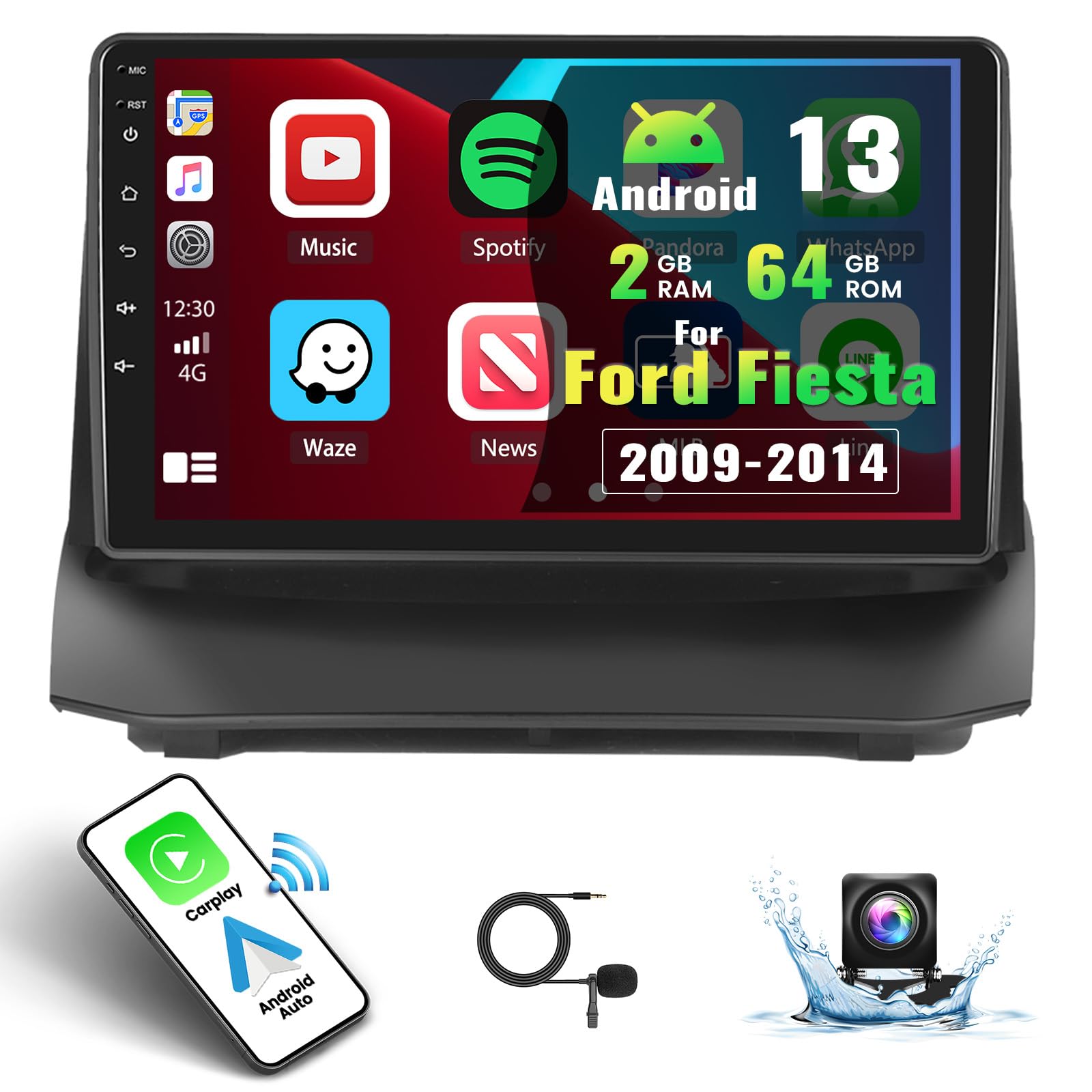 2GB RAM 64GB ROM Android 13 Car Stereo for Ford Fiesta 2009-2014 | CAMECHO 9