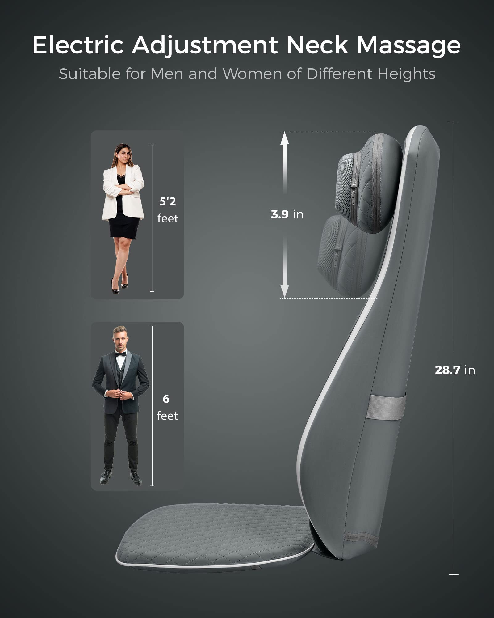 ALLJOY Shiatsu Kneading Back Massager Pad with Heat & Adjustable Vibration - Office Chair Massage Cushion for Full Back, Neck & Shoulder Pain Relief - Perfect Gift for Women & Men - Ideal for Home Office, Car Seat & Relaxation