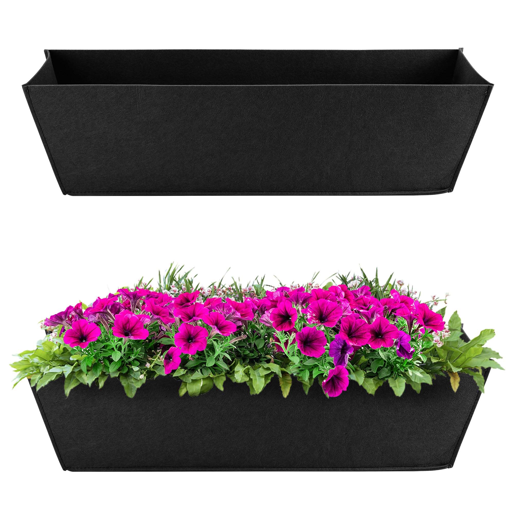 2 Pack 24 Inch Black Non-Woven Fabric Plant Window Box Liners - Rectangular Planter Basket Liner for Outdoor Garden, Hanging Wall Planters, Flowers & Vegetables - Perfect for Balcony Decor, Window Sill Gardening & Vertical Garden Systems