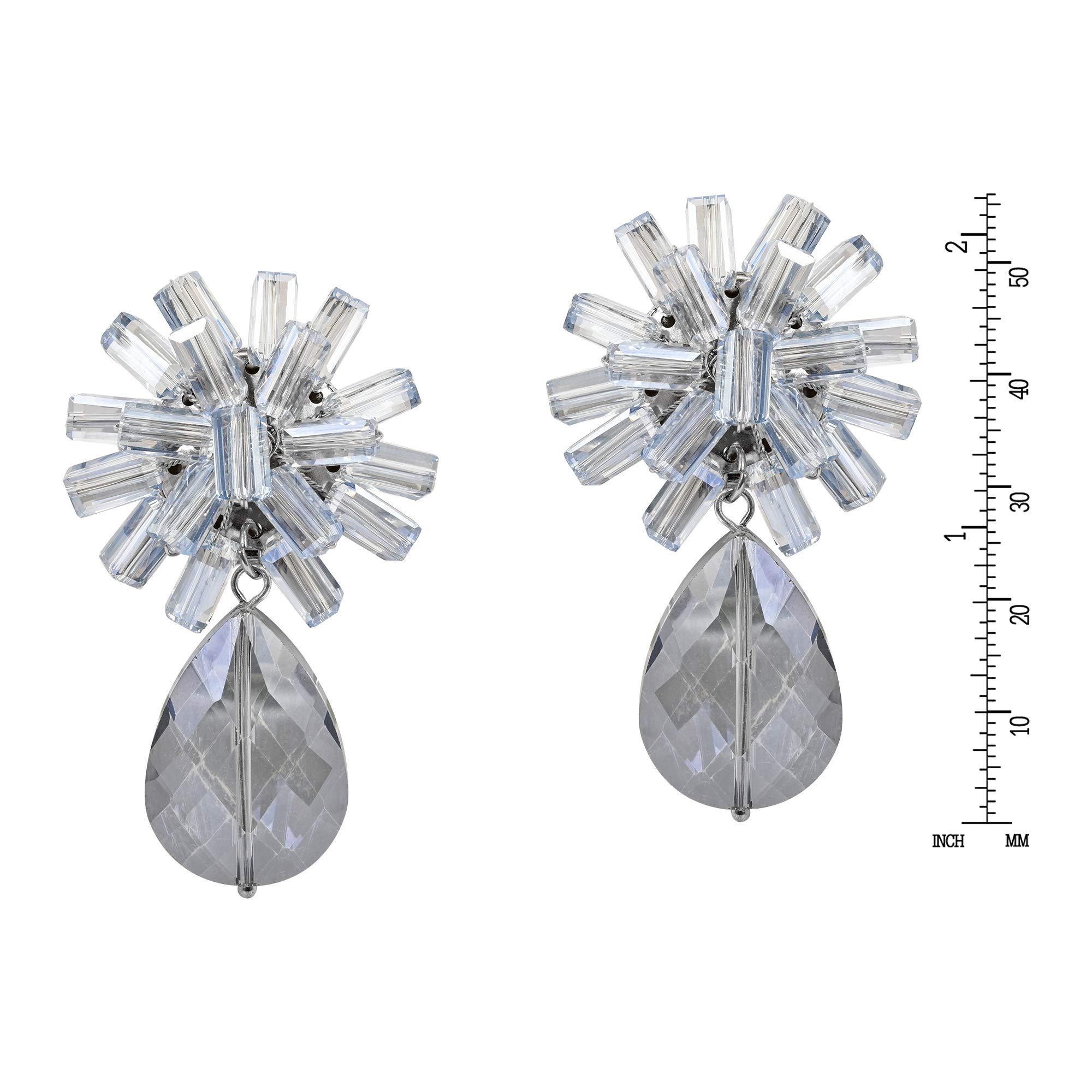 AeraVida Sparkling Gray Cluster & Crystal Teardrop Clip-On Dangle Earrings | Non-Piercing Earrings for Women | Fashion Jewelry Gift for Birthday, Anniversary & Party | Elegant Evening Event & Wedding Accessories