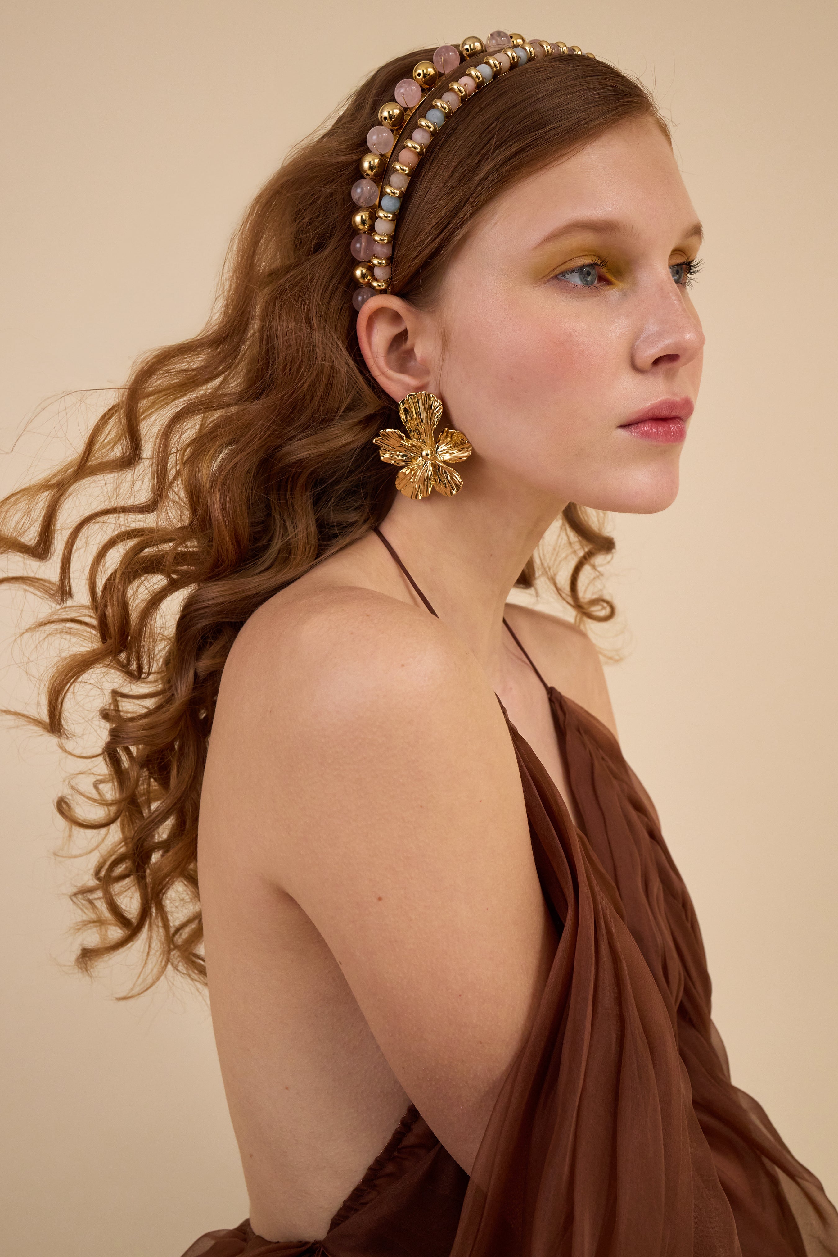 Libby Stone Beaded Strand Headband for Women - Bohemian Hair Accessories for Parties, Weddings & Everyday Wear - Stylish Elastic Head Wrap for Long Hair