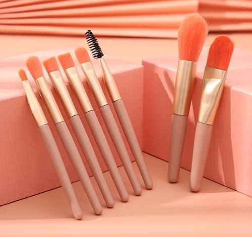 VishBin 8PCS Professional Makeup Brush Set with Travel Bag - Synthetic Bristle Wooden Handle Foundation Blush Eyeshadow Brushes Kit for Face Makeup | Perfect for Travel, Daily Use & Professional Makeup Artists