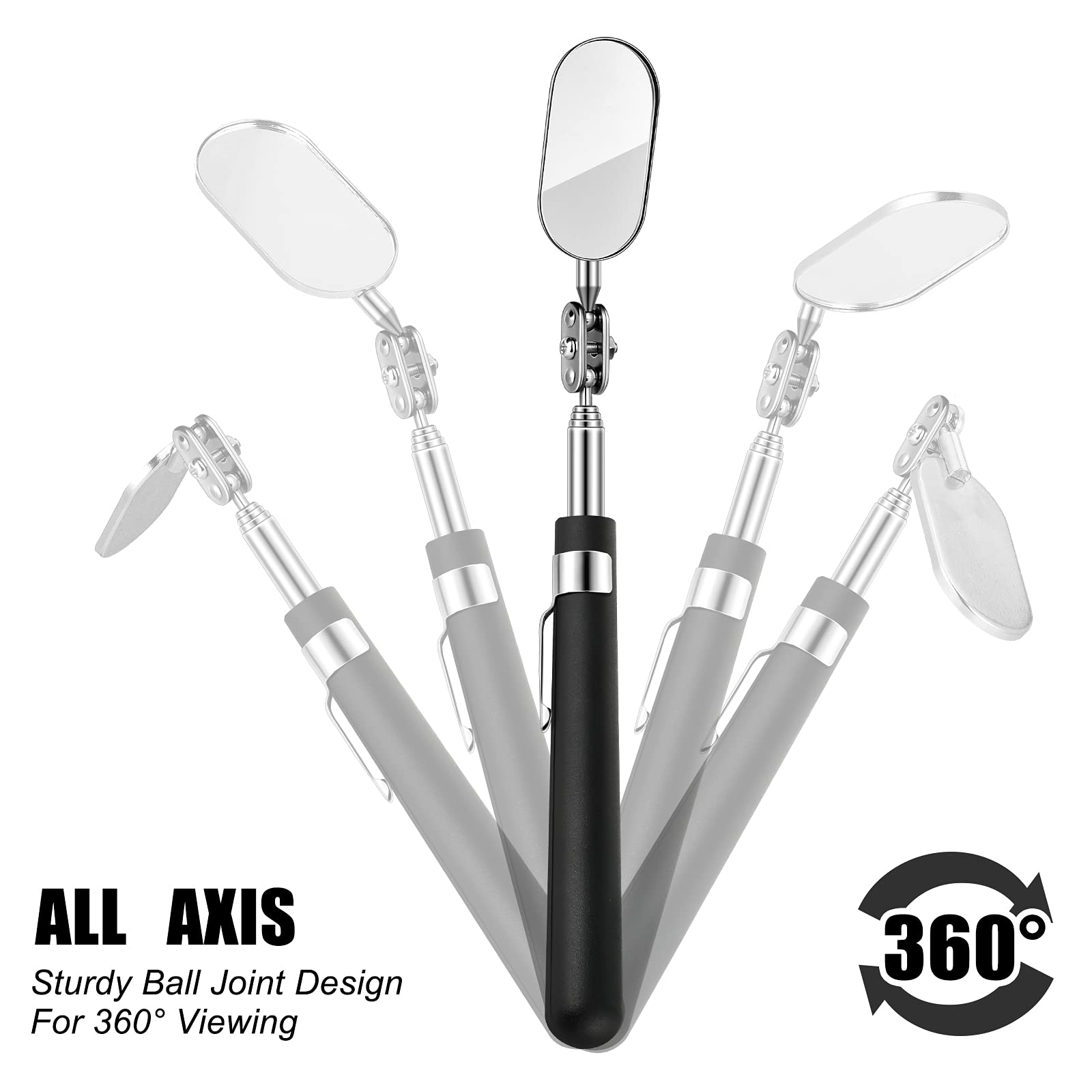 3-Piece Telescoping Inspection Mirror Set - Round, Square & Oval Mirrors with LED Light for Vehicle, Eyelash, and Small Parts Inspection | Perfect for Mechanics, Cosmetologists & DIY Enthusiasts