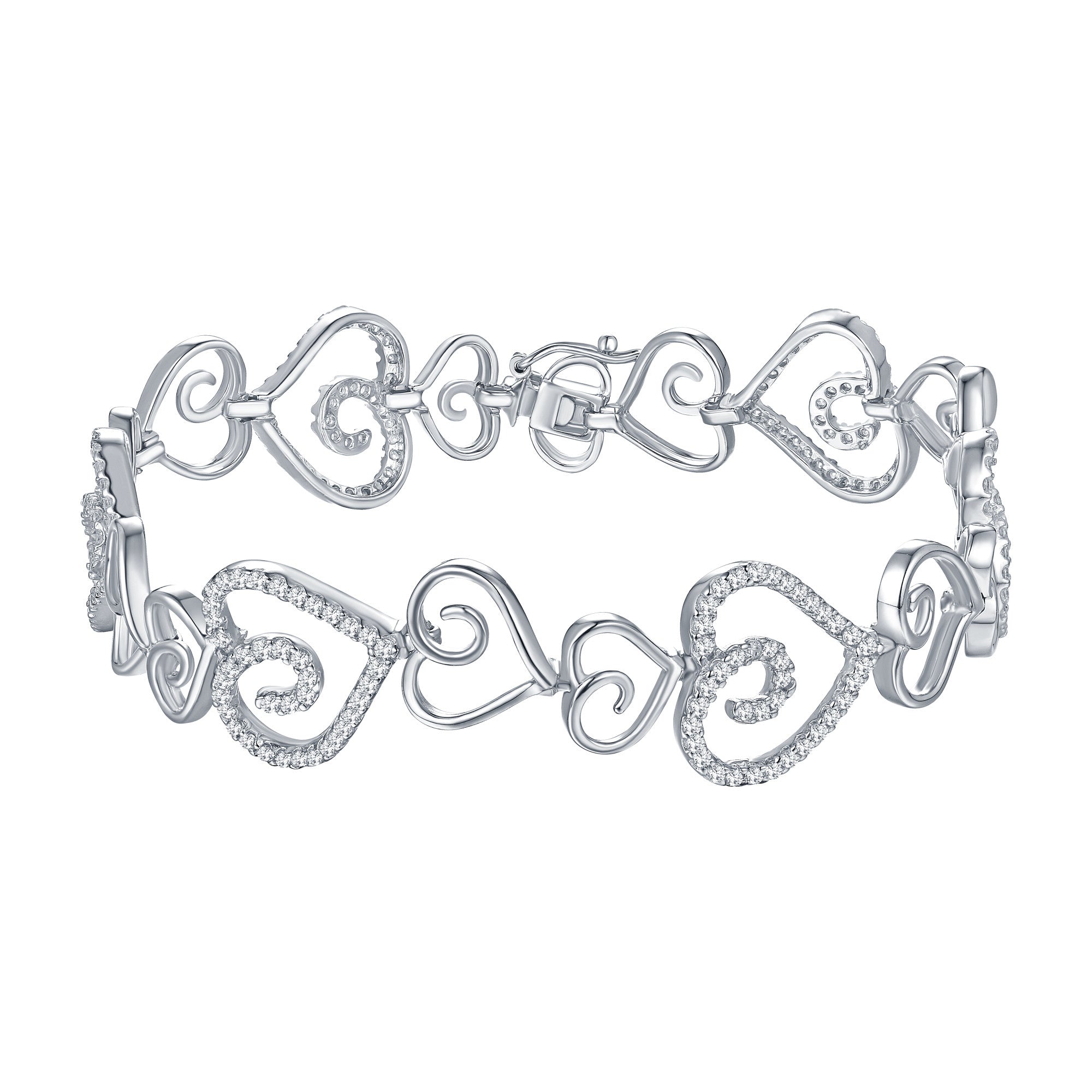 Elegant Women's Heart Bracelet - White Rhodium Plated with Simulated Diamonds, 8 Inch Adjustable Chain | Perfect for Valentine's Day, Anniversary Gifts & Romantic Date Nights