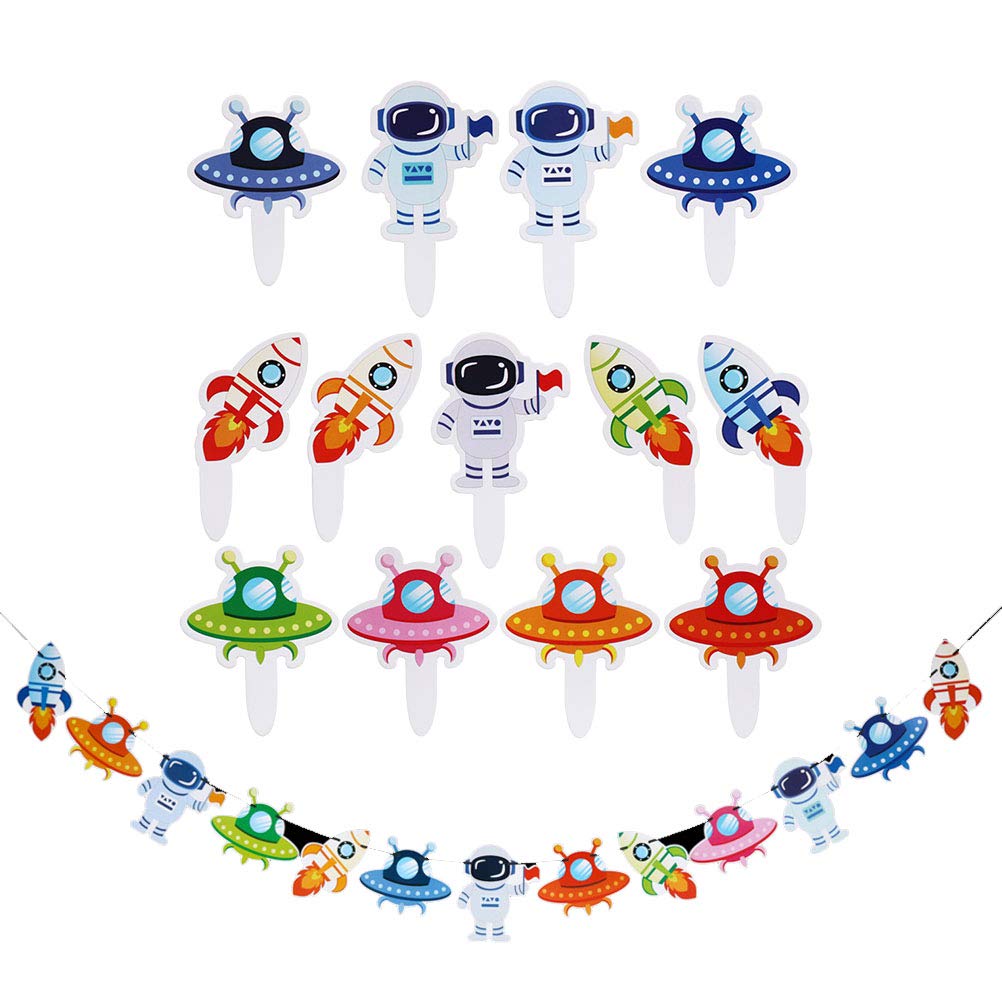 Space Astronauts Banner - Creative Shiny Shell Hanging Pendants for Kids Birthday Party Decorations (27 Pcs) - Perfect for First Birthday, Space Theme Parties & Classroom Decor