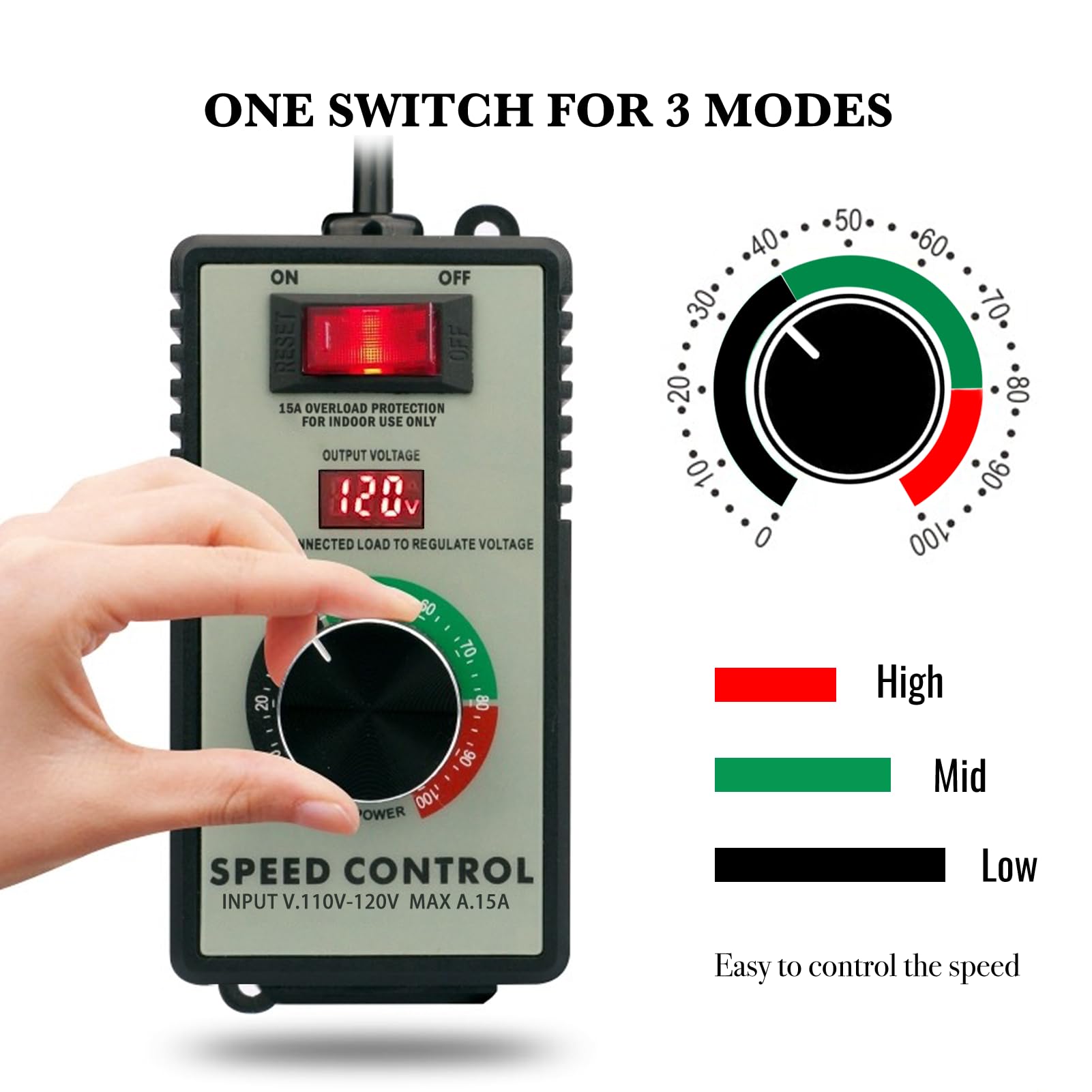 4000W 120V 15A AC Motor Speed Controller - Variable Fan Speed Regulator with Overload Protection Switch | Perfect for Industrial Equipment, HVAC Systems & Electric Motor Control