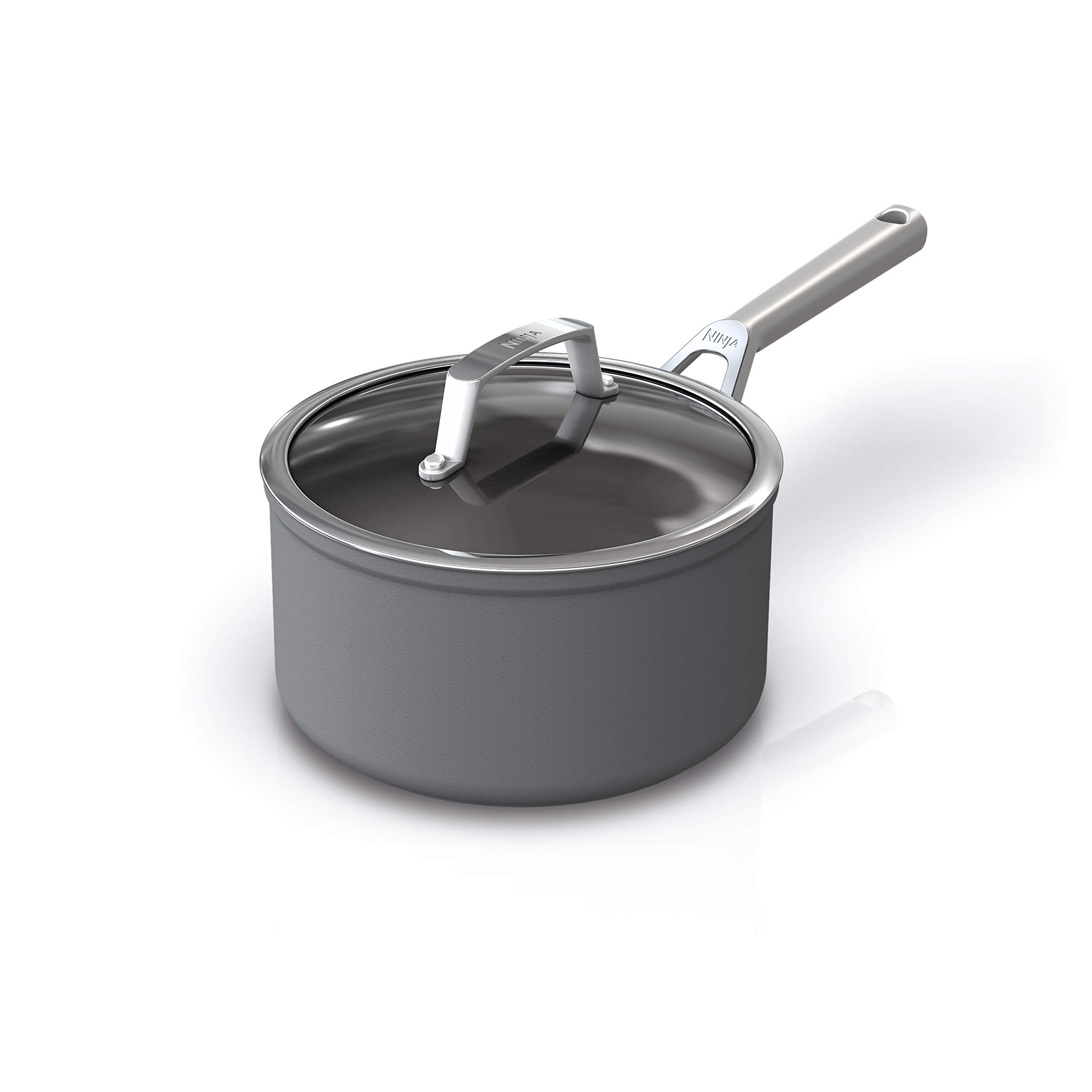 Ninja Foodi NeverStick Premium 3.5-Quart Saucepan with Glass Lid - Hard-Anodized Nonstick Cookware, Oven Safe to 500°F, Durable & Scratch-Resistant, Slate Grey - Perfect for Boiling, Simmering, and Cooking Sauces, Pasta, and Vegetables