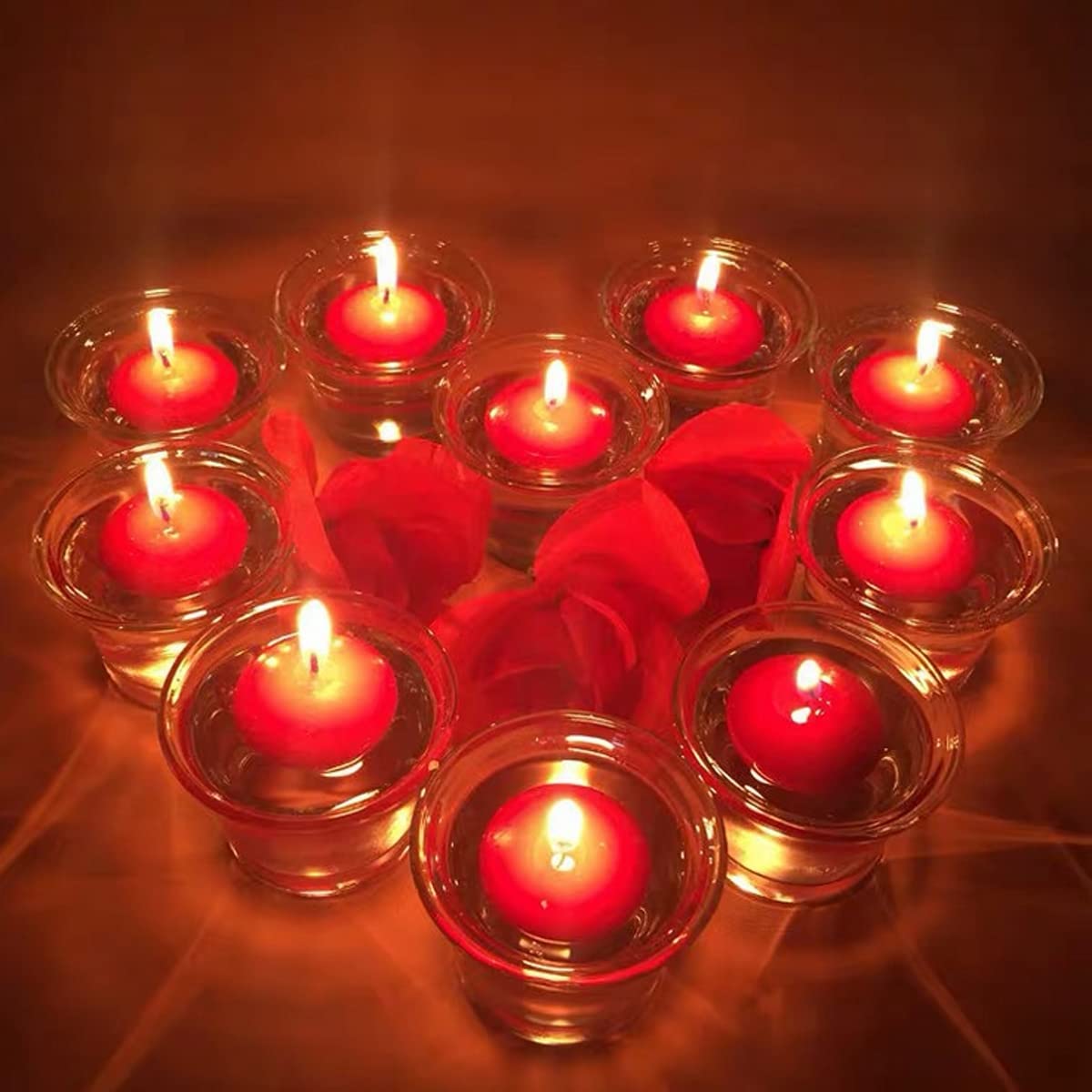 30 Unscented Floating Tea Wax Candles - Smokeless Water Candles for Weddings, Pools, Spas, Valentine's Day, Bathtub, Dinner & Christmas Decorations (Red) - Perfect for Romantic Ambiance, Relaxing Baths & Party Centerpieces