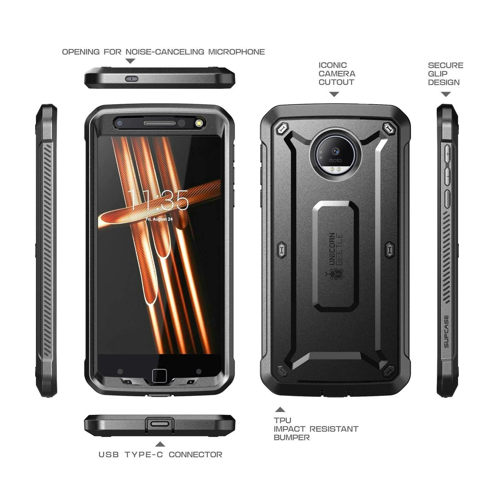 Moto Z Unicorn Beetle Pro Holster Case - Heavy Duty Protective Cover with Kickstand & Belt Clip - Shockproof & Drop Proof Phone Case for Outdoor, Work & Everyday Use