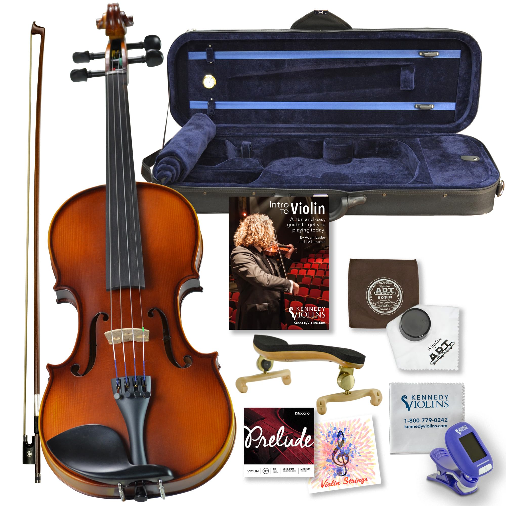 Bunnel G1 3/4 Size Violin Outfit with Carrying Case & Accessories - Solid Maple Wood Body & Ebony Fittings by Kennedy Violins - Perfect for Students, Beginners & Intermediate Players